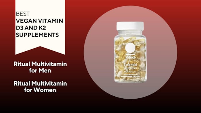 A bottle of Ritual Multivamin is pictured against a red background